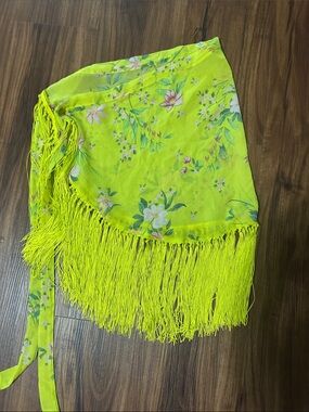 TiniBikini Neon Yellow Floral Fringe Swim Coverup